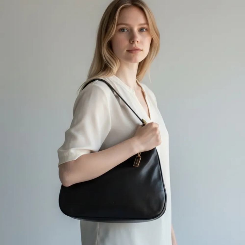 ๐ Coach Ashton Girlie Black Leather Shoulder Bag Vintage Vtg Nappa Hobo - Picture 10 of 10